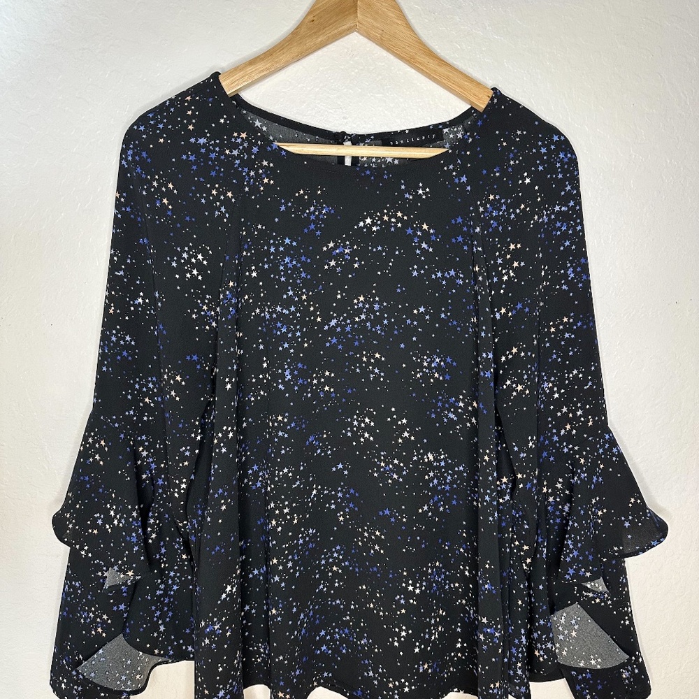 Sanctuary Blouse - Star Print with Ruffle Sleeves - Size MEDIUM M